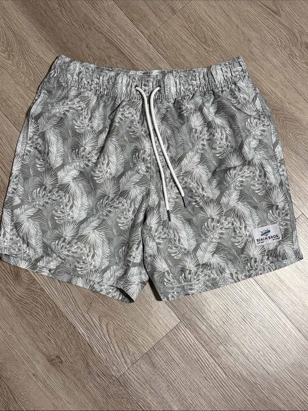 Beach Bros Sage Palm-Print Swim Trunks